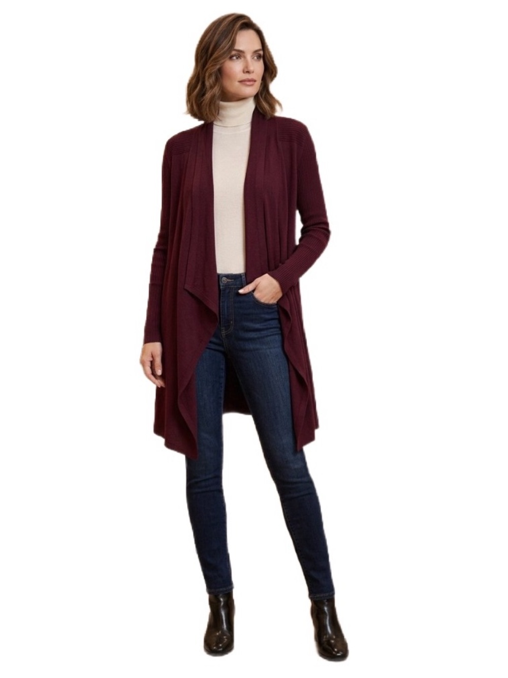 White House Black Market Burgundy Long Cardigan Size M
